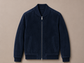 Men's navy suede bomber jacket with ribbed collar, cuffs and hem — Barutti Como