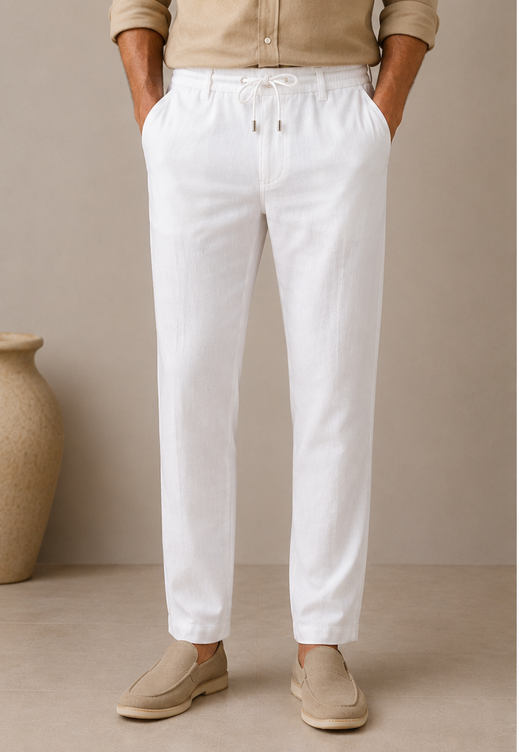Mario Barutti White Linen Casual Trousers