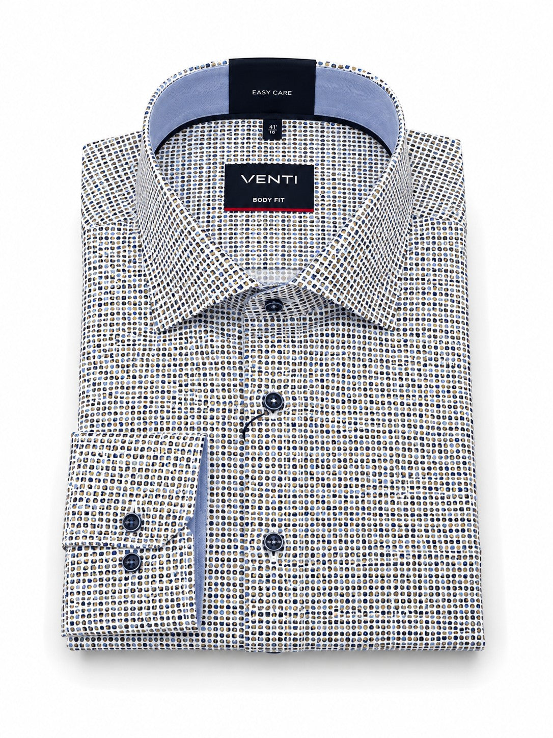Venti blue dot-print body-fit dress shirt.