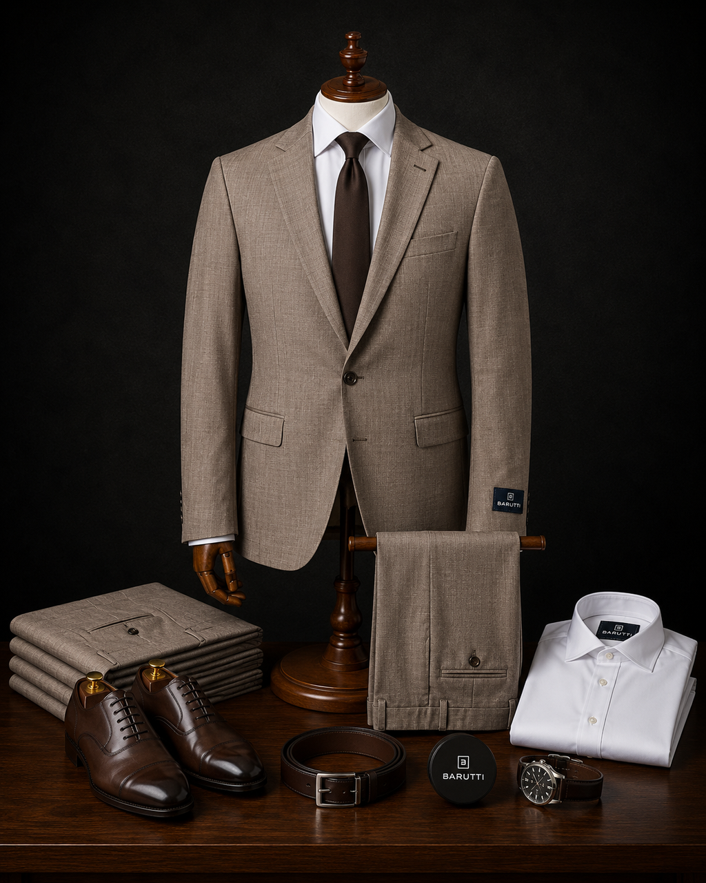 Barutti beige mélange two-piece suit.