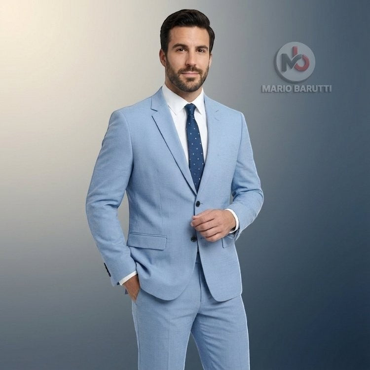 Marco Ricci baby blue three-piece suit detail