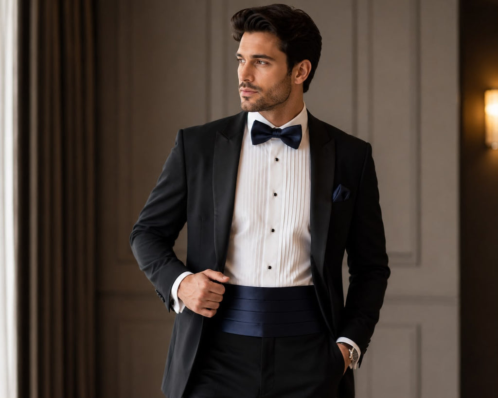 Navy Satin Cummerbund Set