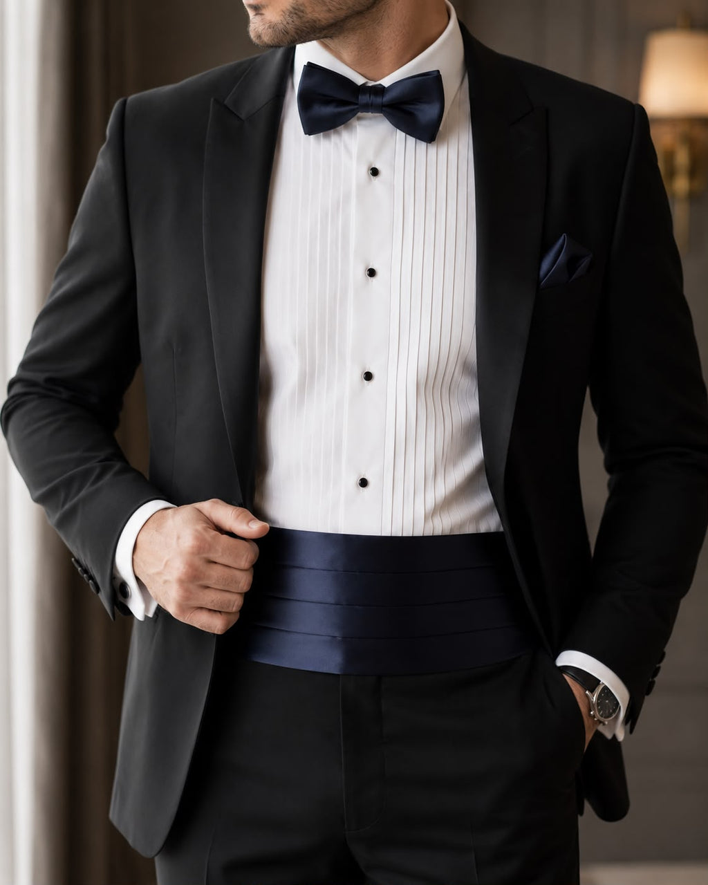 Navy Satin Cummerbund Set