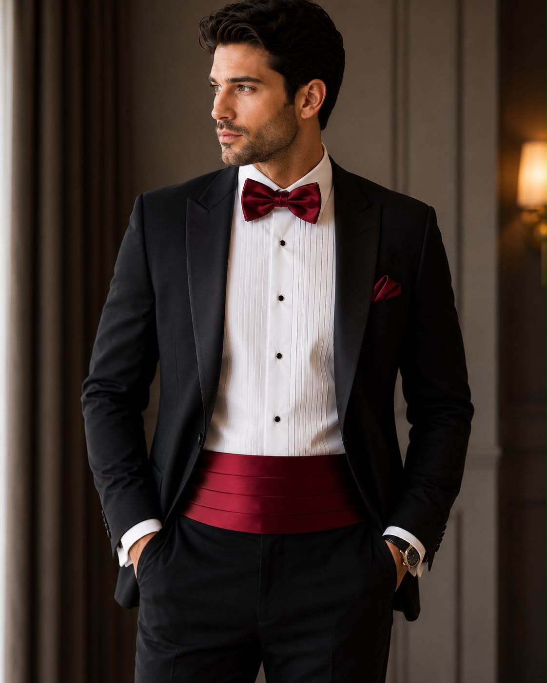 Burgundy Satin Cummerbund Set