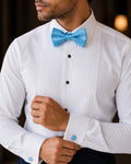 Light blue satin bow tie set — Mario Barutti