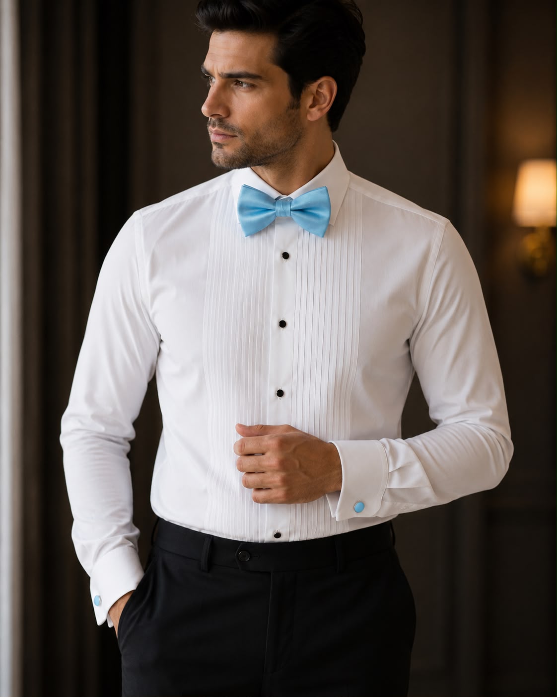 Light Blue Satin Bow Tie Set