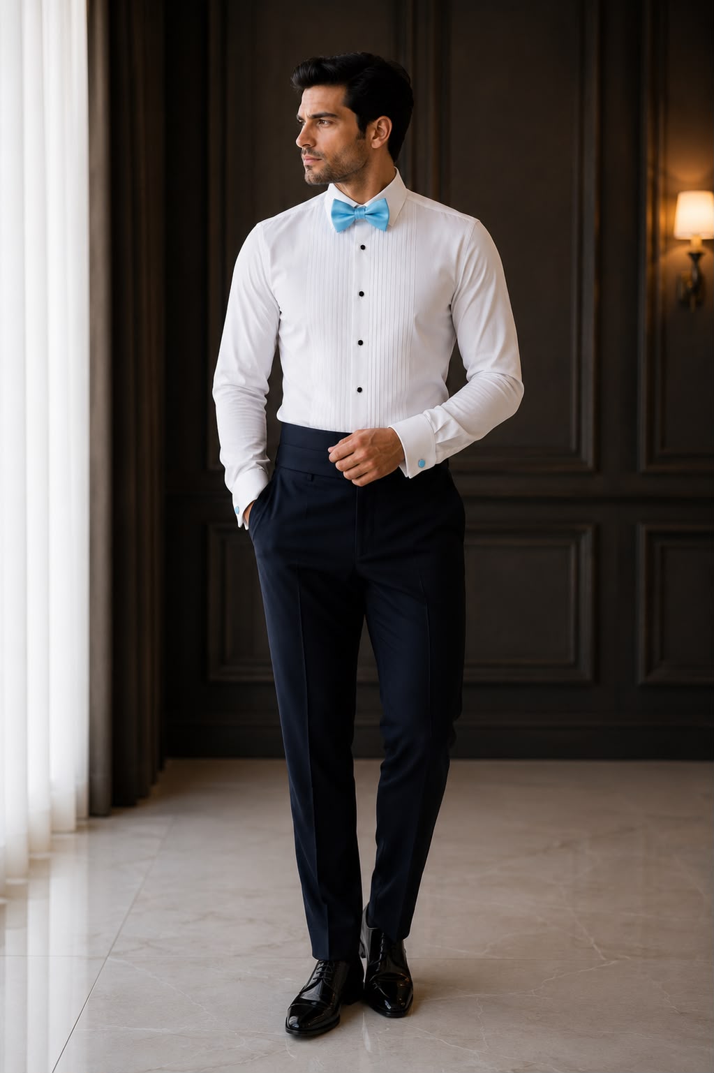 Light Blue Satin Bow Tie Set