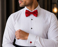 Red satin bow tie set — Mario Barutti