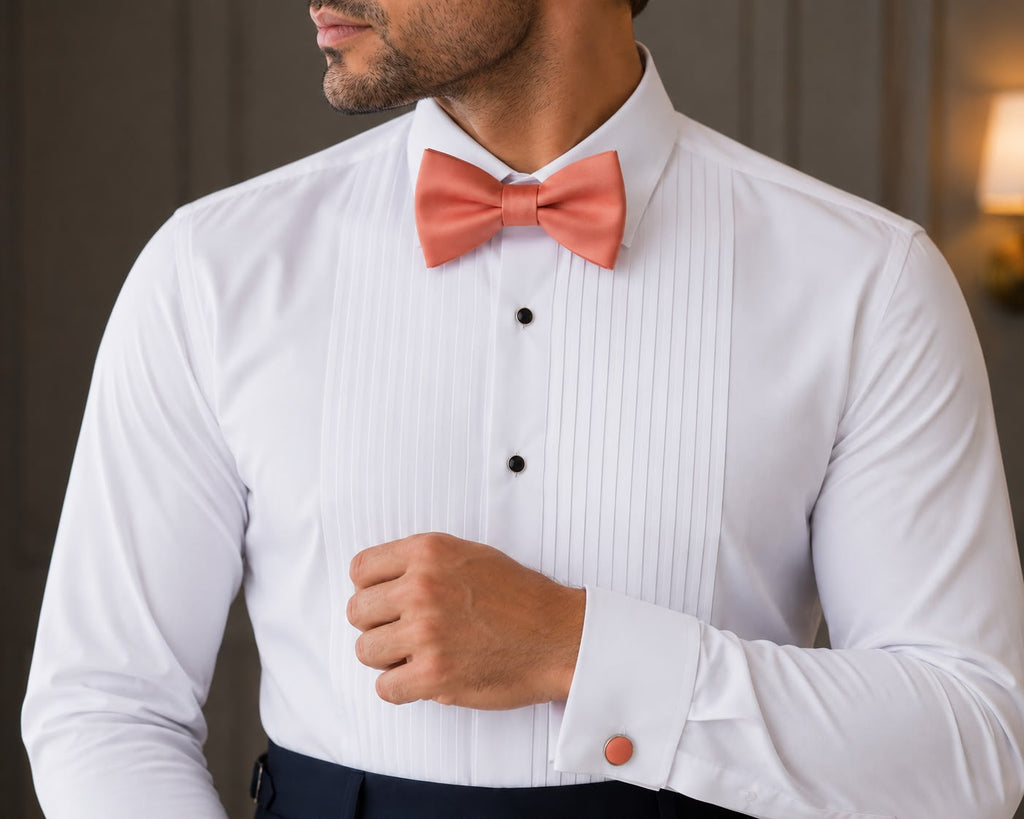 Coral satin bow tie set — Mario Barutti