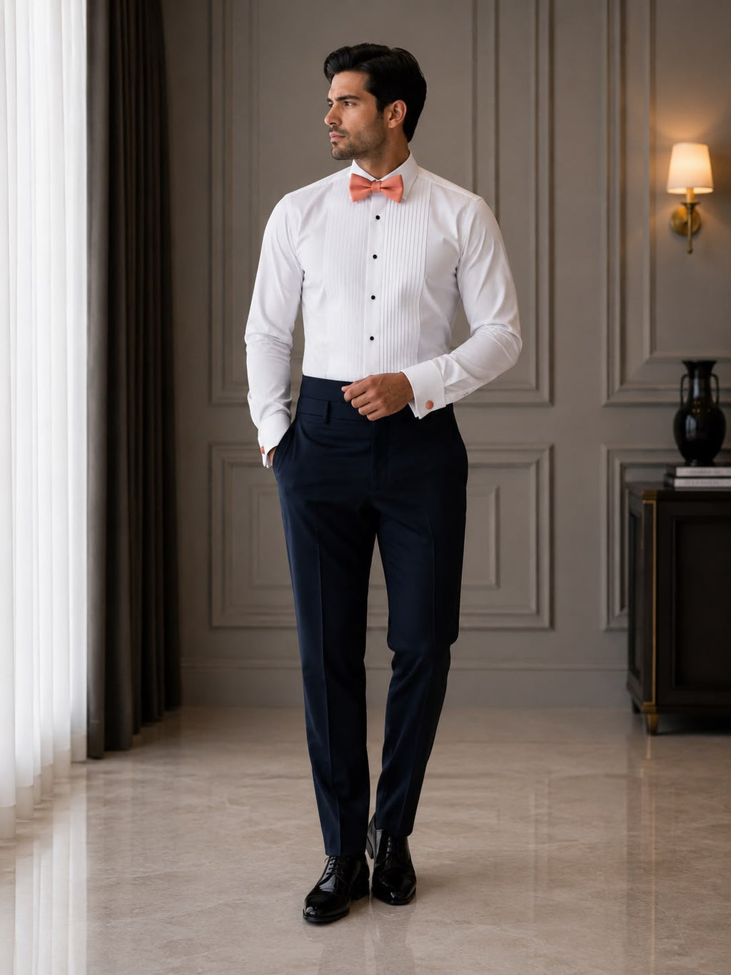 Coral Satin Bow Tie Set