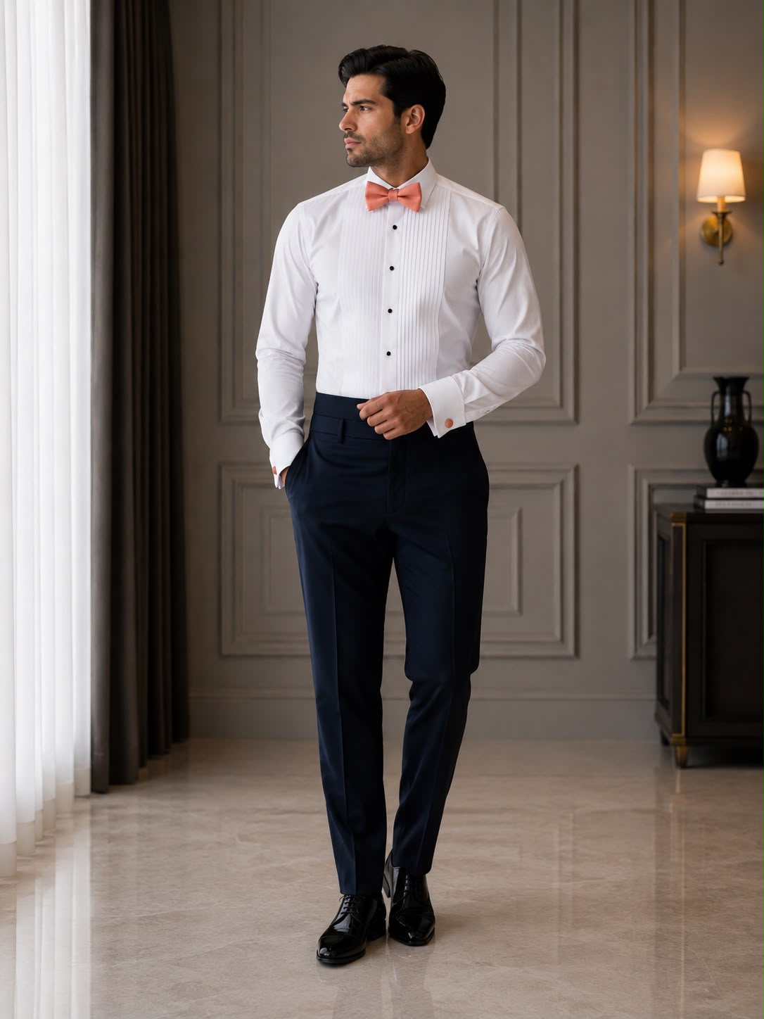 Coral Satin Bow Tie Set