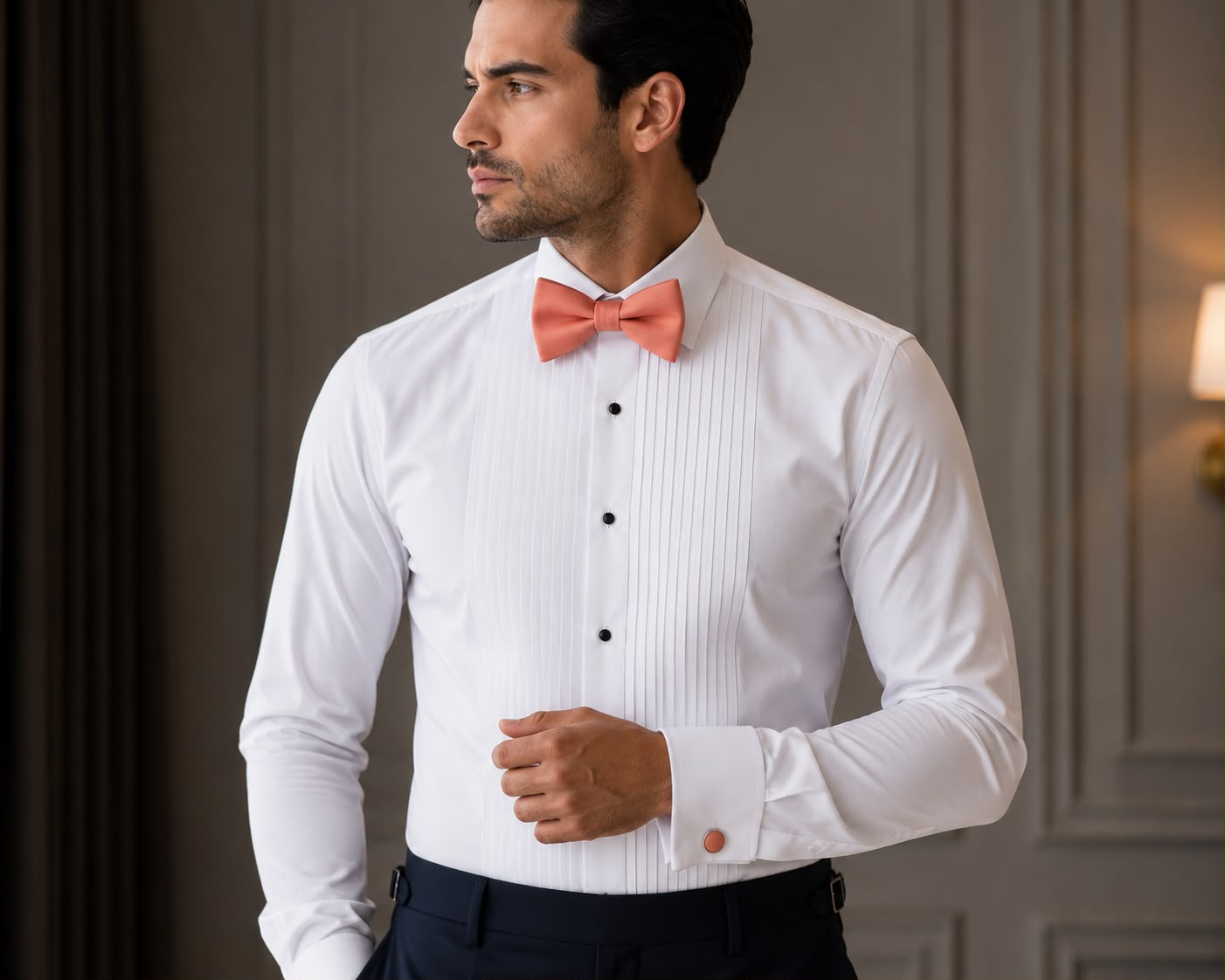 Coral Satin Bow Tie Set