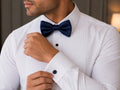 Navy satin bow tie set — Mario Barutti