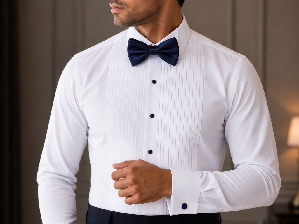 Navy Satin Bow Tie Set