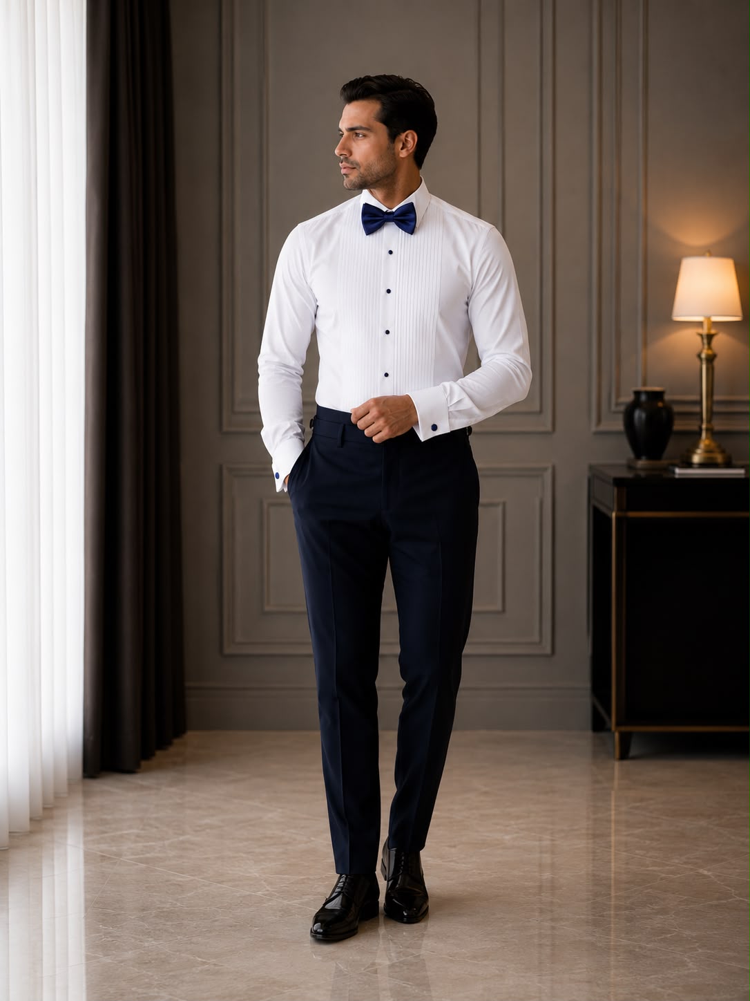 Navy Satin Bow Tie Set