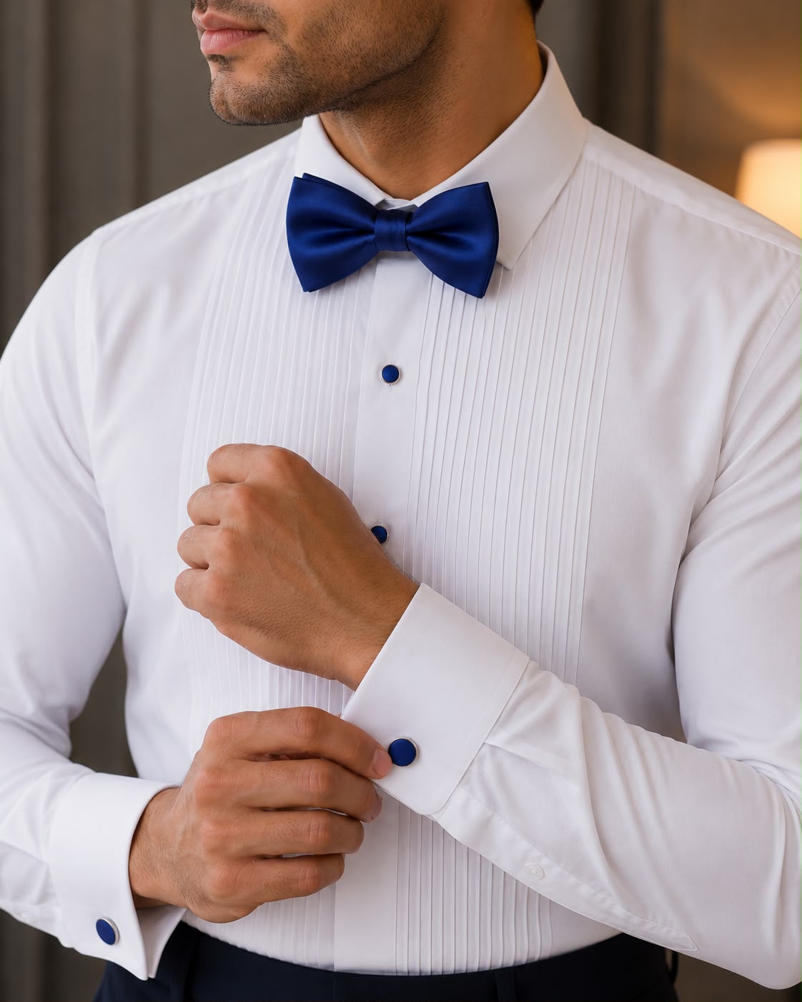 Royal Blue Satin Bow Tie Set