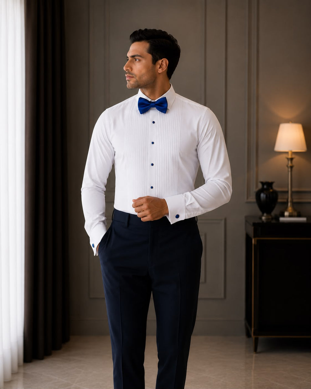 Royal Blue Satin Bow Tie Set