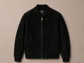 Men's black suede bomber jacket with ribbed collar, cuffs and hem — Barutti Como