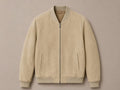 Men's beige suede bomber jacket with ribbed collar, cuffs and hem — Barutti Como