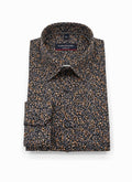 Casamoda casual-fit long-sleeve shirt in charcoal with an orange and grey floral micro-print.