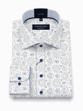 Casamoda comfort-fit white long-sleeve shirt with a navy geometric mandala print.