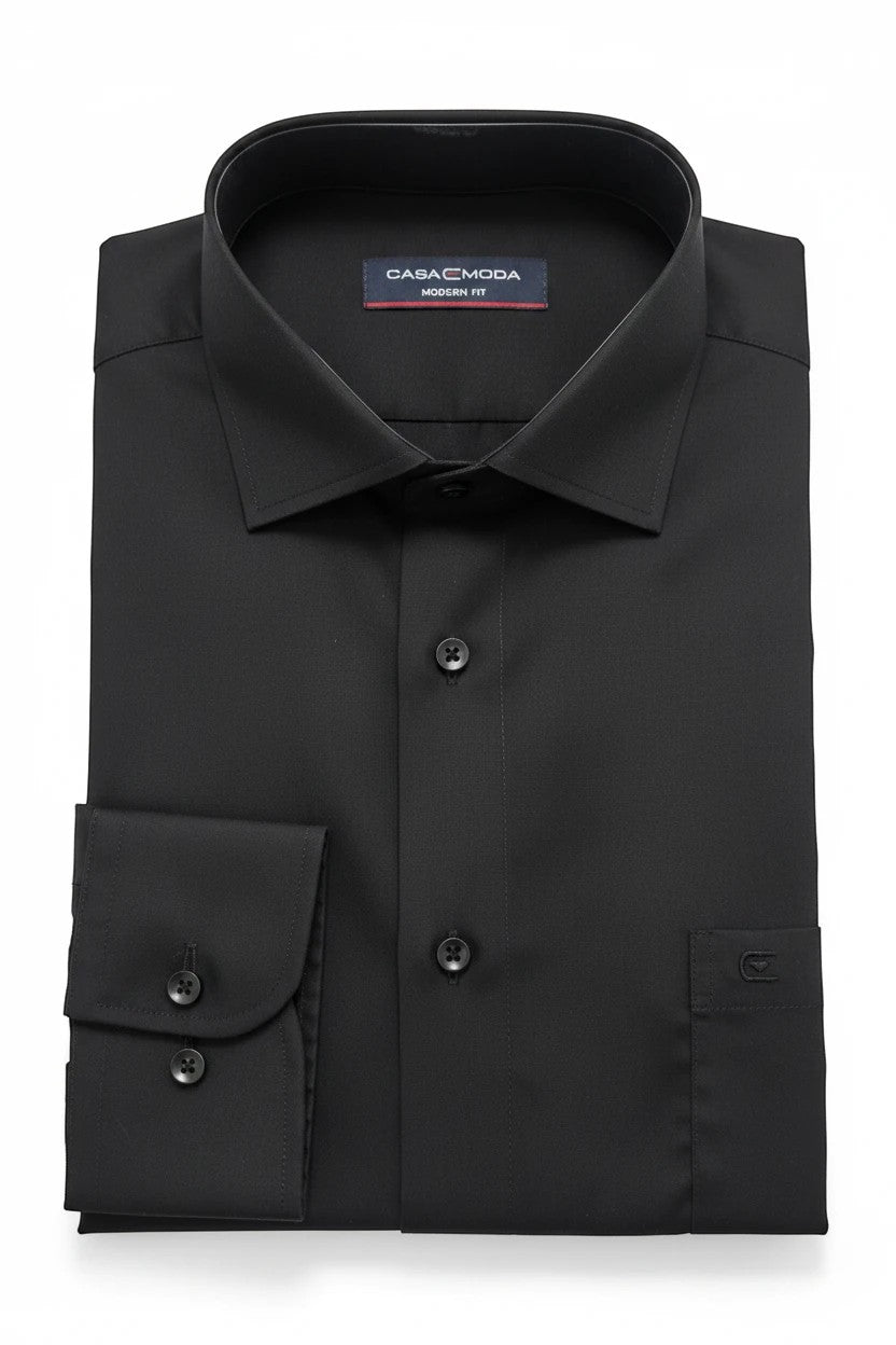 Barutti.ae Casamoda black classic fit dress shirt with a crisp collar, button cuffs, and smooth cotton blend fabric.