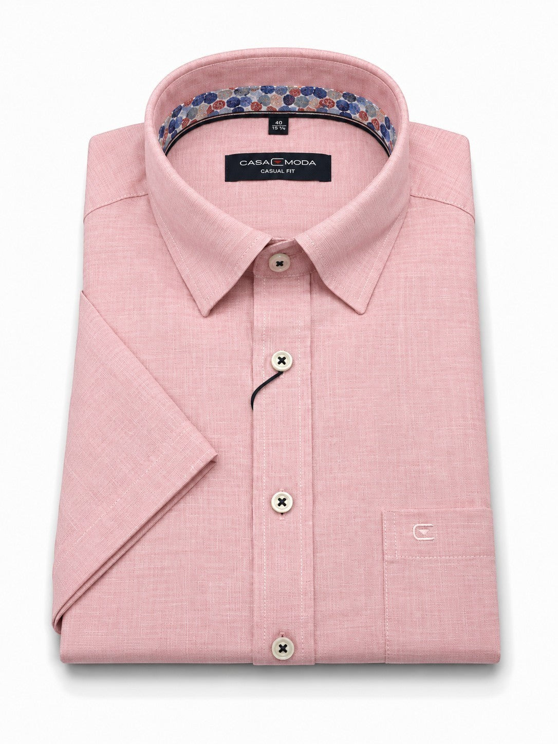 Casamoda dusty rose short-sleeve button-down shirt with floral inner collar, Mario Barutti Dubai