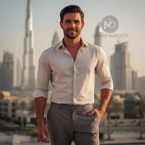 Barutti.ae Casamoda grey classic-fit dress shirt with a collar and chest pocket worn by a man in Dubai