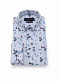 Casamoda casual-fit linen-blend shirt with a nautical palm tree and sailboat print on a blue pinstripe.