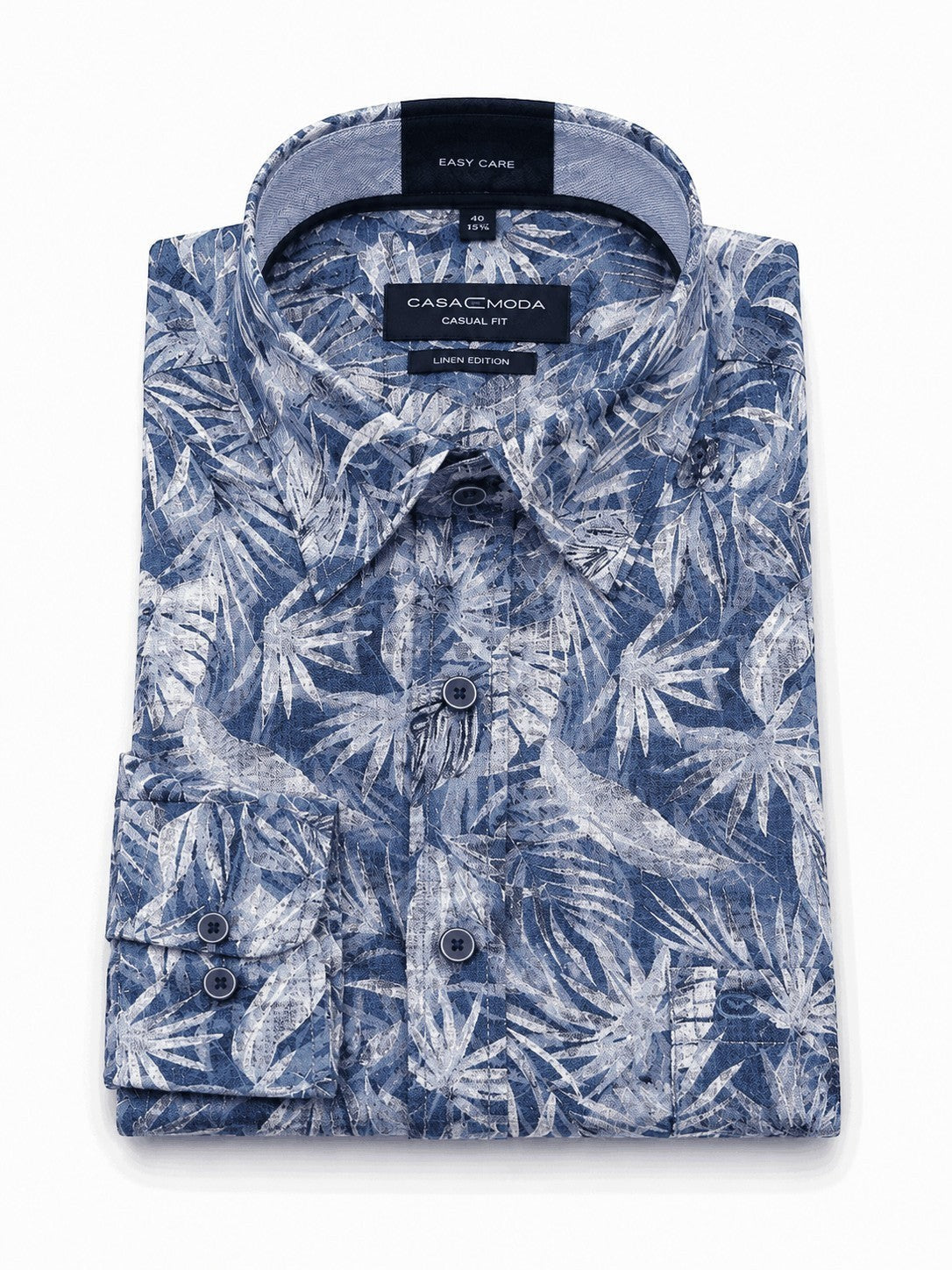 Casamoda blue tropical palm-print linen-blend long-sleeve shirt, Mario Barutti Dubai