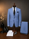 Man wearing Mario Barutti sky blue two-piece formal suit with notch lapels and white shirt, Mario Barutti Dubai