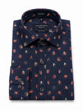Casamoda navy floral linen-blend casual shirt with button-down front, Mario Barutti Dubai