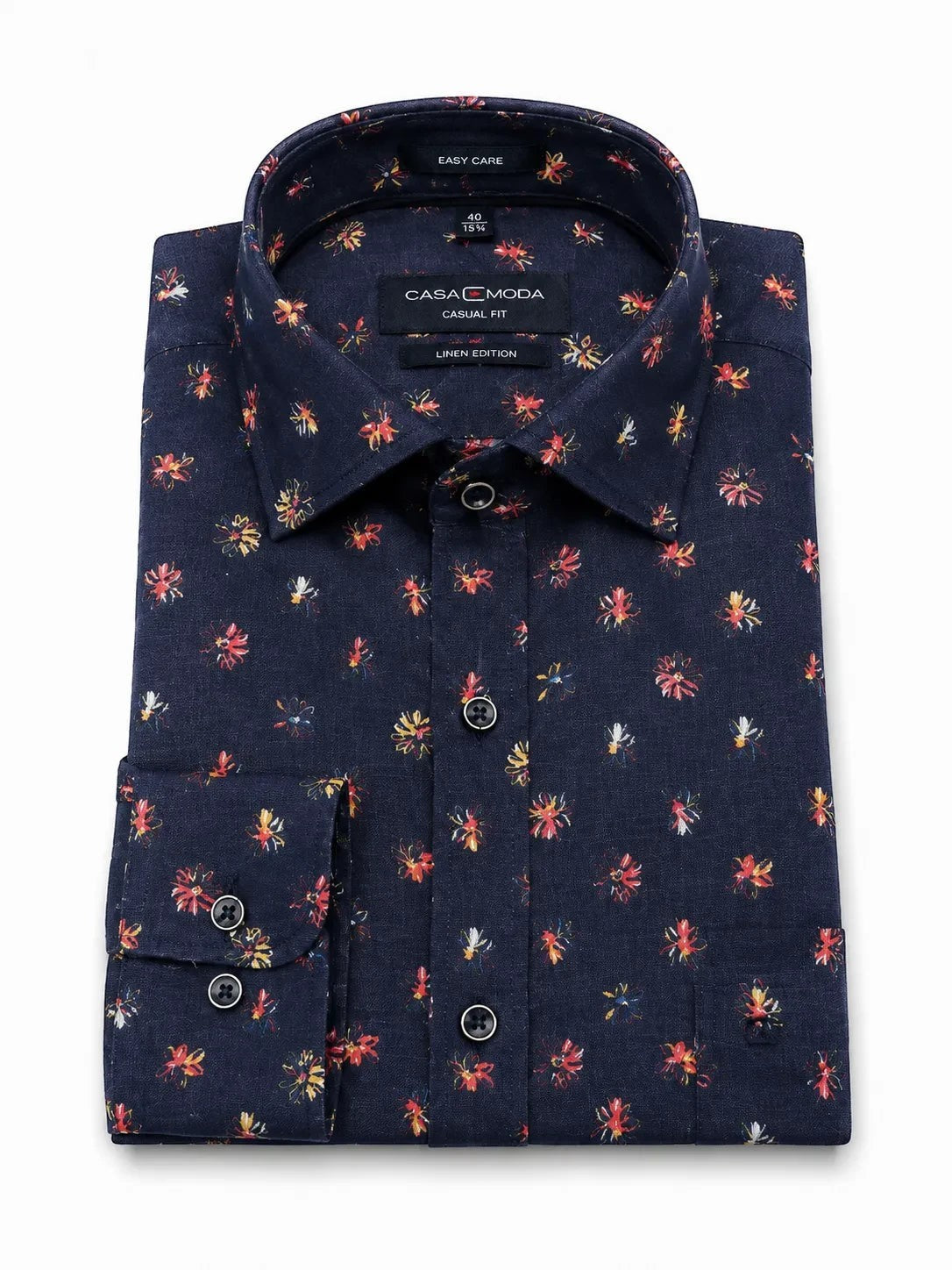 Casamoda navy floral linen-blend casual shirt with button-down front, Mario Barutti Dubai