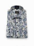 Barutti.ae VENTI modern fit long sleeve shirt featuring an intricate floral print in blue, grey, and cream tones.