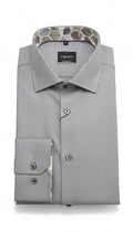 Venti grey modern-fit long sleeve cotton shirt with a spread collar, birdseye texture and floral inner collar trim.