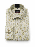 Barutti.ae VENTI body fit long sleeve shirt in olive and sage leaf print with button-down collar and contrast buttons.
