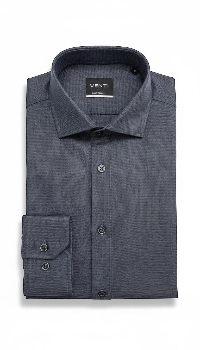 Barutti.ae Venti navy blue long sleeve dress shirt with a micro-texture pattern and structured collar