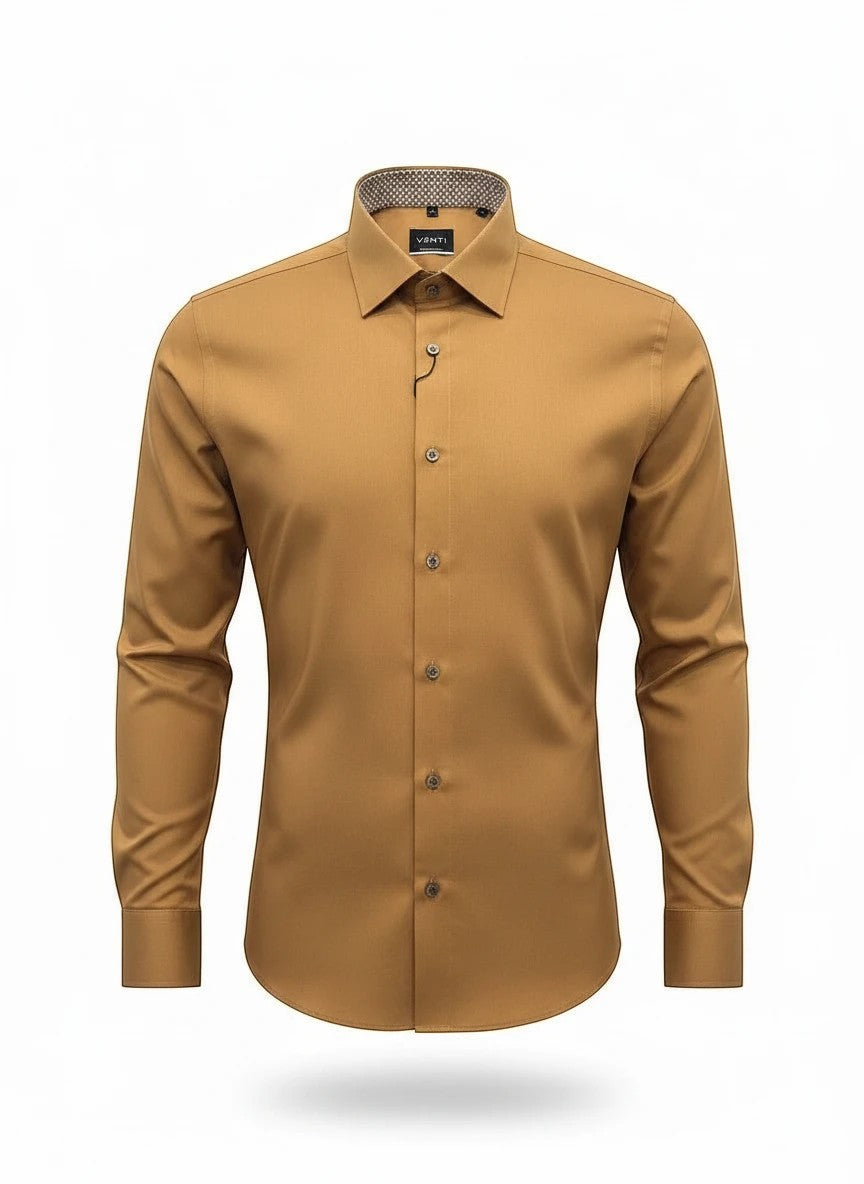 Barutti.ae Venti ochre modern-fit long-sleeve cotton shirt with patterned contrast collar and cuffs.
