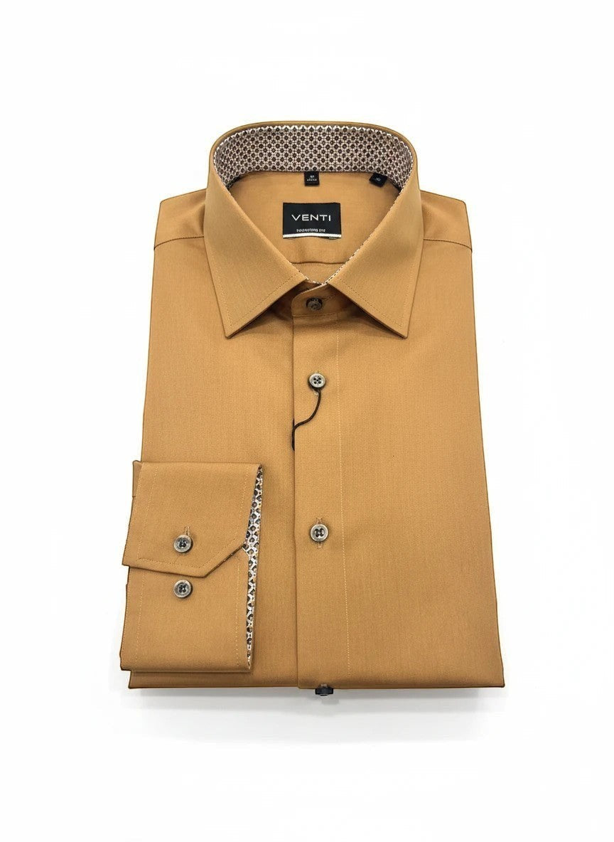 Barutti.ae Venti ochre long sleeve formal dress shirt with patterned contrast collar and cuff lining in a modern fit.