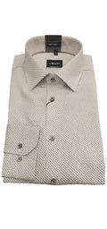 Venti beige modern-fit long sleeve dress shirt with a subtle geometric micro-print and spread collar