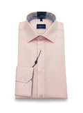Barutti.ae VENTI pink non-iron long sleeve dress shirt with patterned contrast collar and cuff detailing.