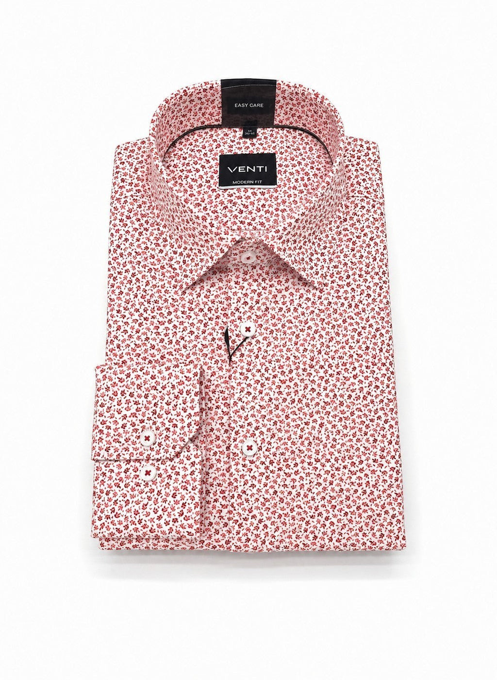 Barutti.ae VENTI red and white micro-floral print long sleeve dress shirt with a modern fit and easy-care finish.