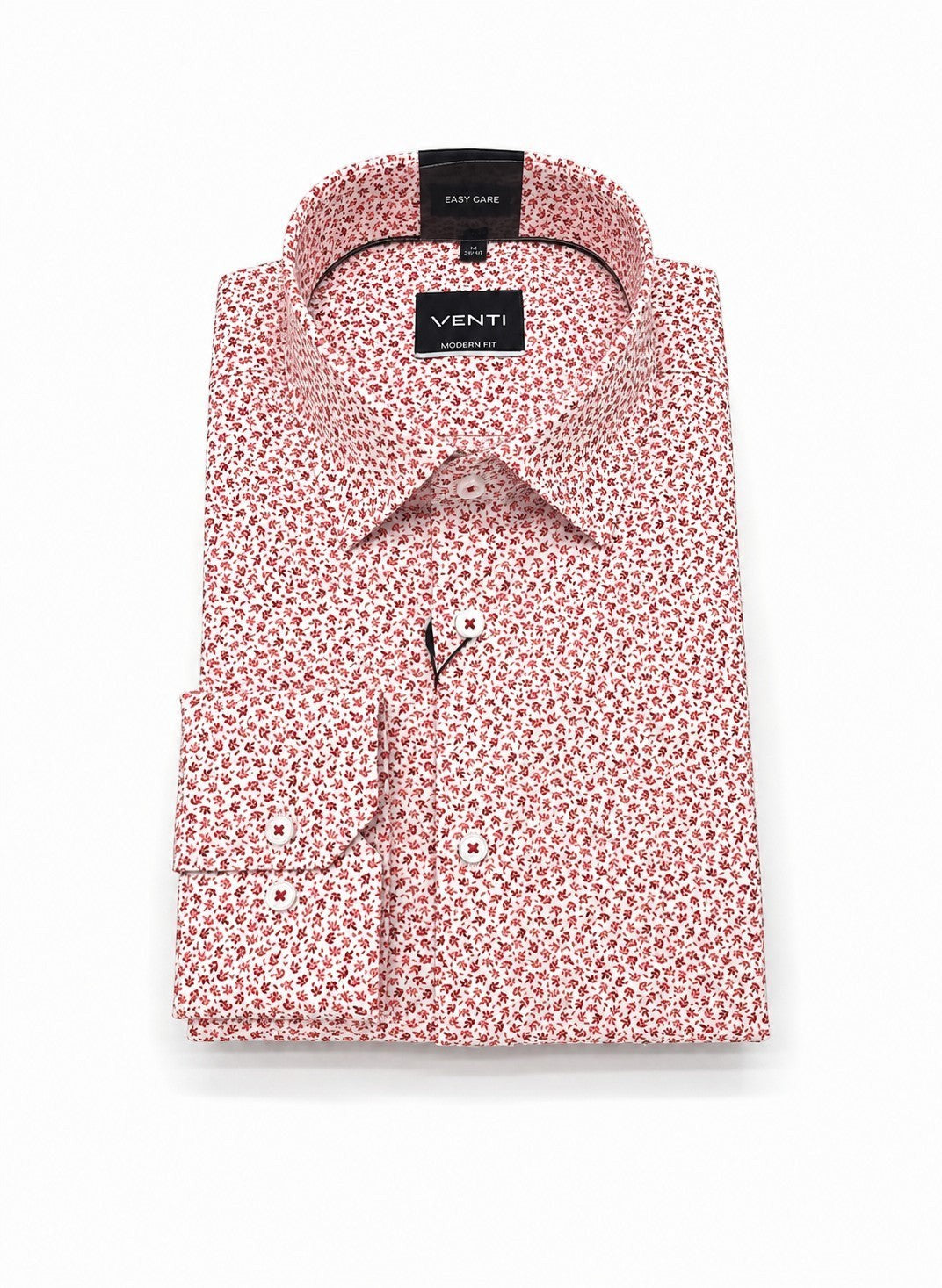 Barutti.ae VENTI red and white micro-floral print long sleeve dress shirt with a modern fit and easy-care finish.