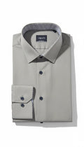 Venti stone olive non-iron long sleeve dress shirt with geometric pattern collar and cuff accents