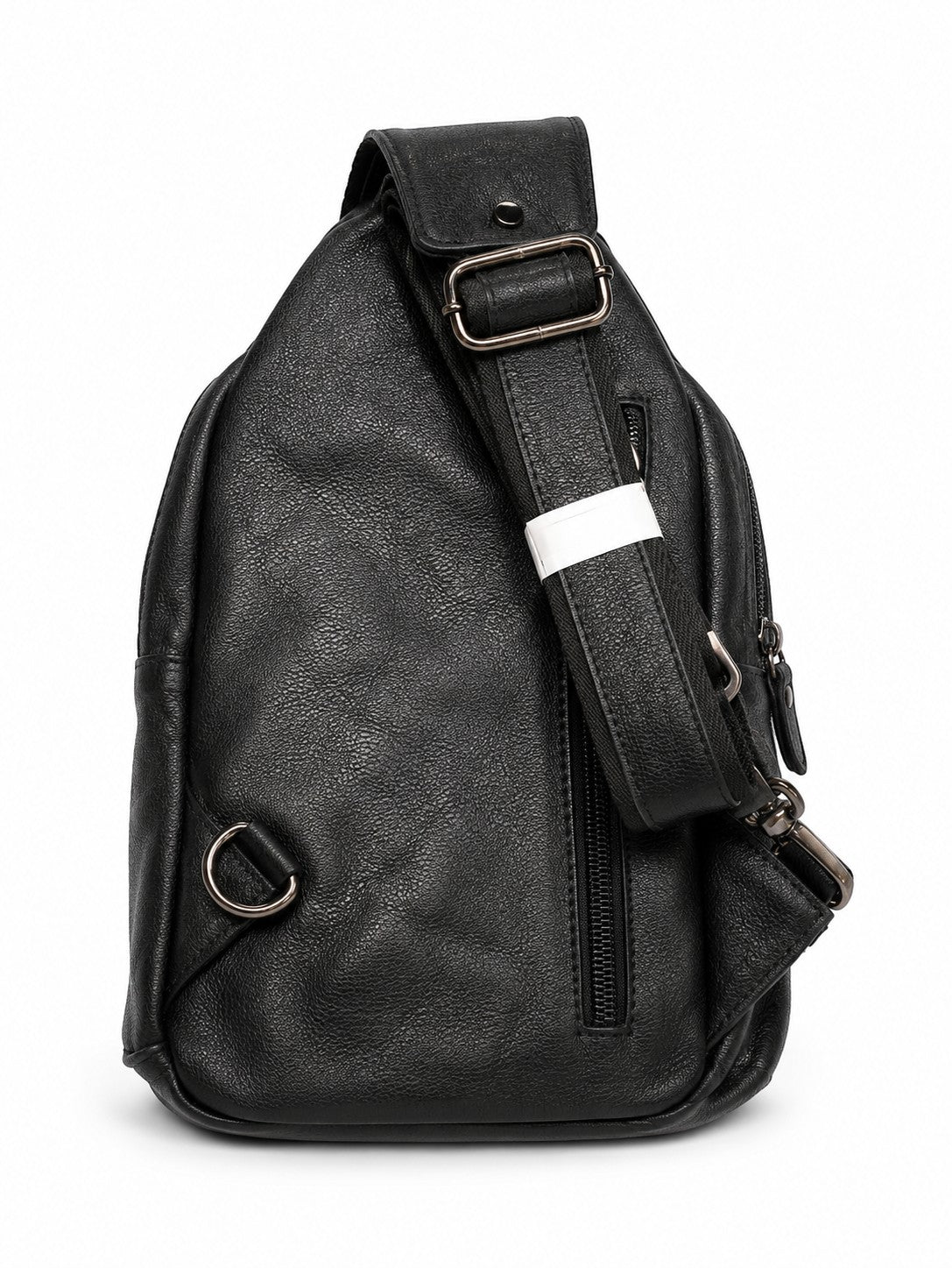 Barutti Amalfi black distressed leather sling backpack with single strap and brass hardware