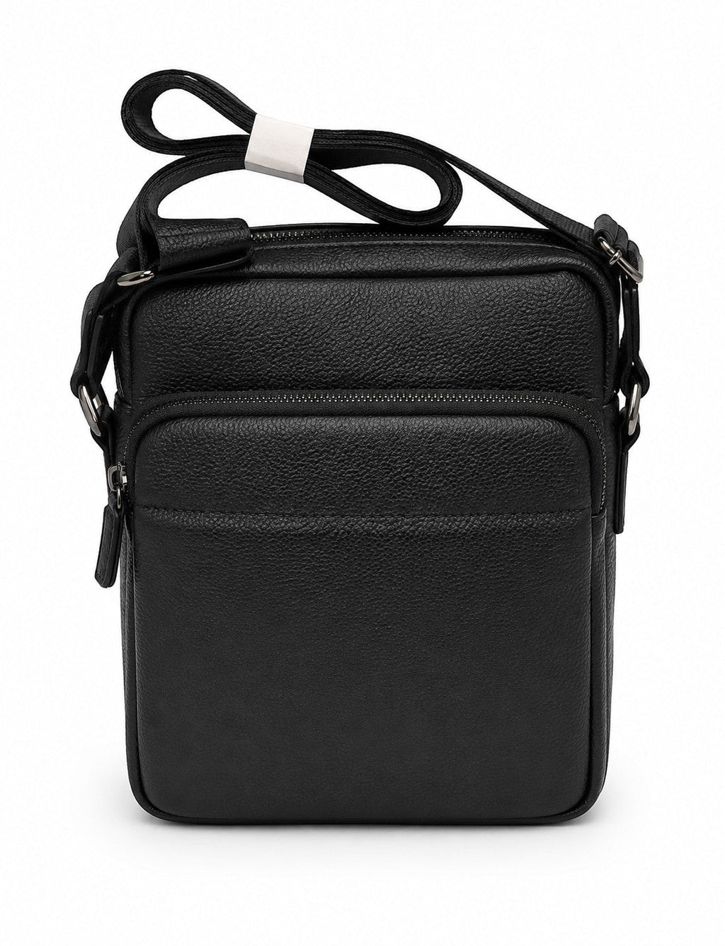 Barutti The Bologna black leather vertical messenger bag with front zip pockets
