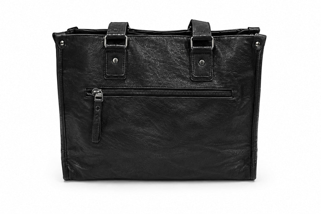 Barutti The Brescia black leather holdall bag with dual handles and exterior zip pocket.
