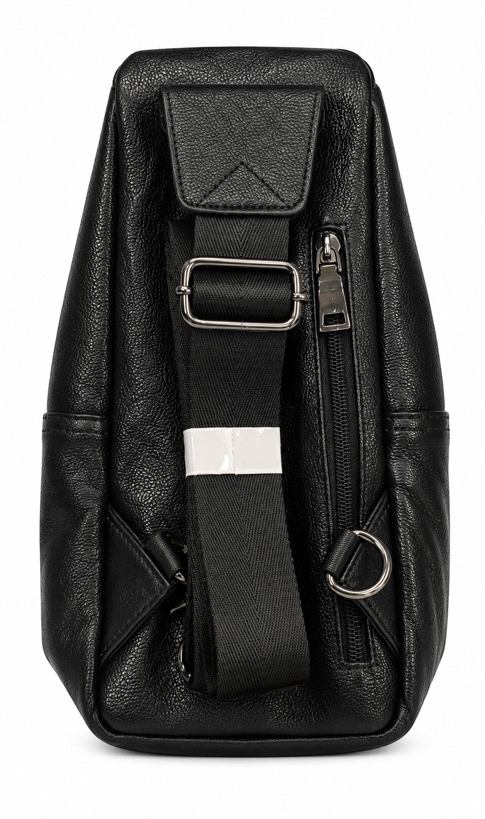 Barutti The Como black pebbled leather chest sling with adjustable strap and brass zippers.