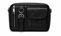 Barutti The Ravenna black pebbled leather camera crossbody bag with brass zippers.
