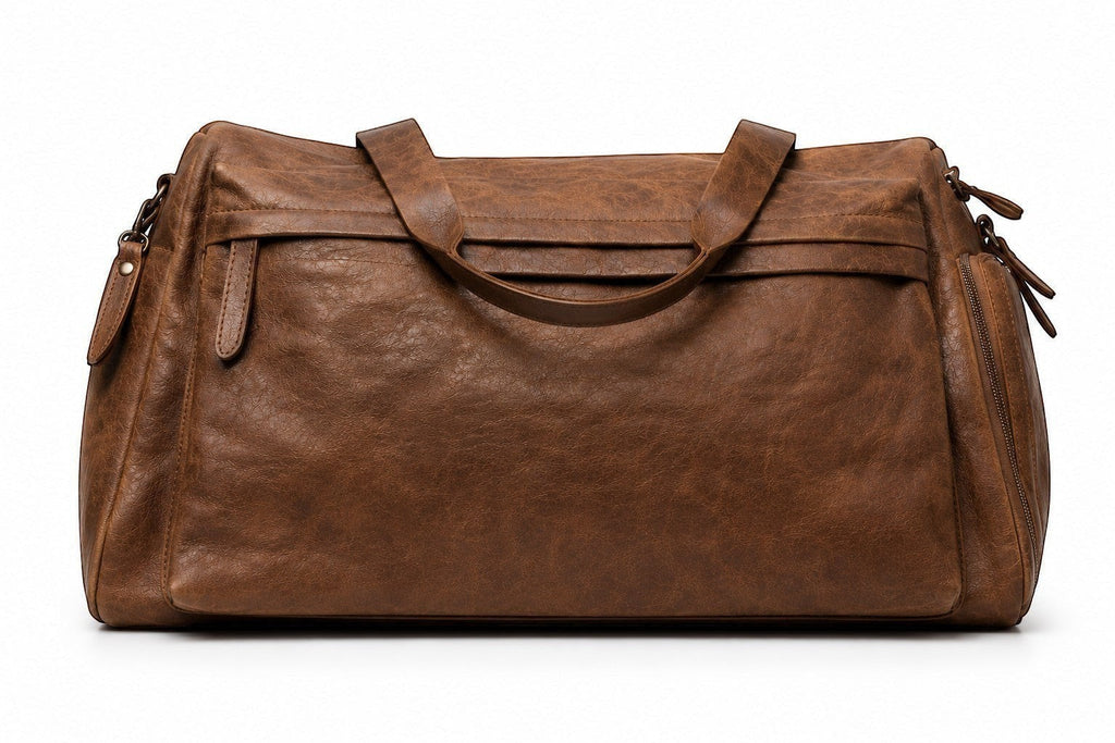 Barutti Toscana brown distressed leather weekender duffel bag with brass zippers.